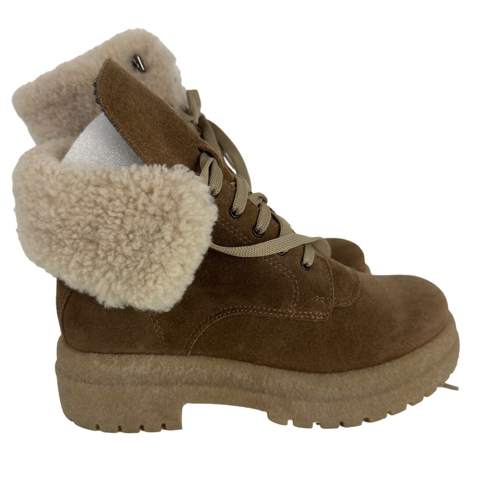 La Canadienne Brown Suede Faux Fur Combat Boots 5.5 Made Canada - Picture 9 of 13